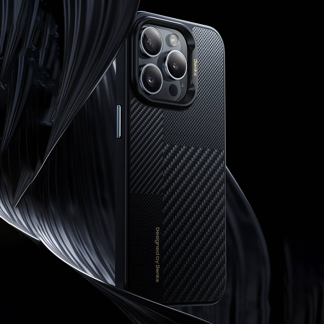 Benks Montage Hybrid ArmorPro iPhone 14 Pro M-safe Şarj Özellikli Karbon Fiber Kevlar Kılıf Benks Montage Hybrid ArmorPro iPhone 14 Pro M-safe Şarj Özellikli Karbon Fiber Kevlar Kılıf